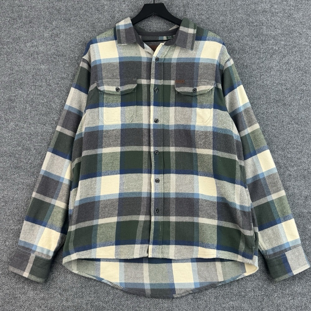 Orvis Flannel Shirt Mens XL Green Plaid Heavy Button Up Shirt Shacket Outdoor